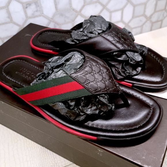 Brand New Unused Rare Gucci Leather Thong Slide 'Black' 268670 A9LA0 1061 (G8.5) - Picture 8 of 16
